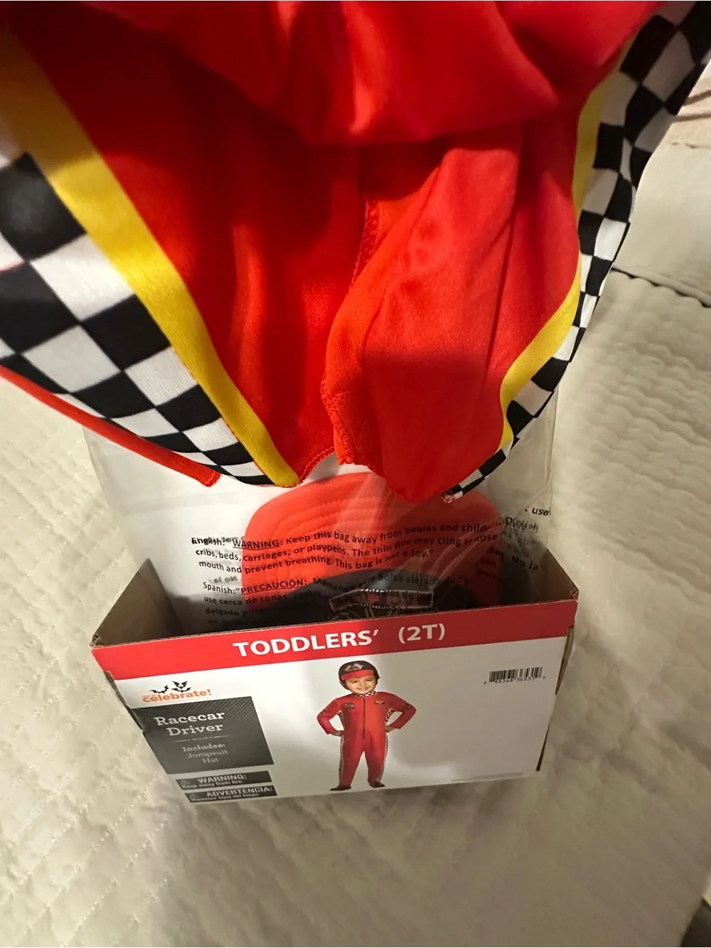 Red Toddler 2 piece Racecar Driver Costume with Black-and-White Checkered Trim